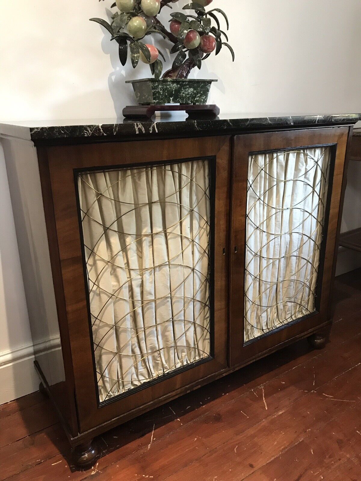 Fine Period Regency Two Door Dwarf Bookcase With Brass Wire Door Grills photo Furniture