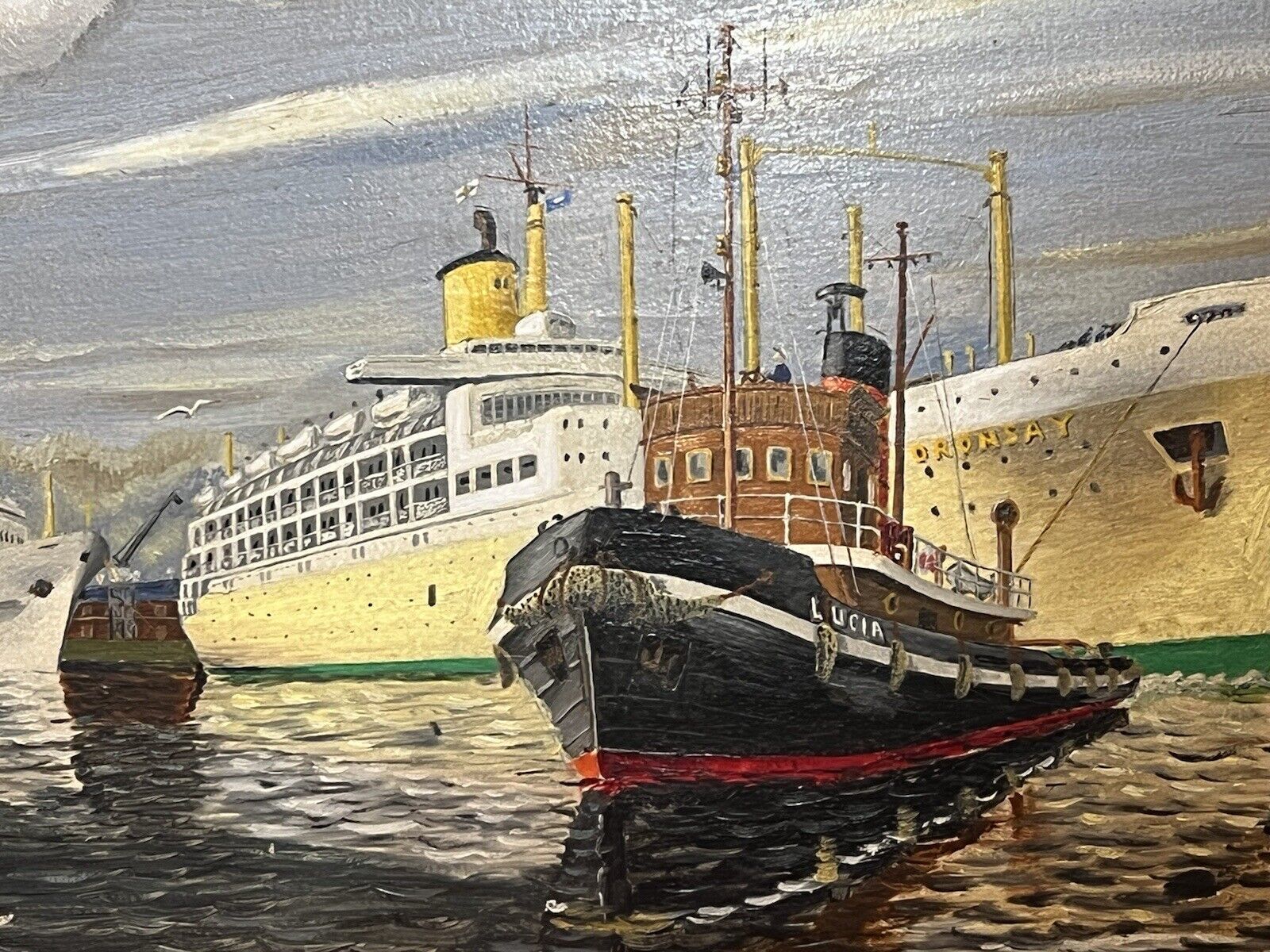 Fine 20th Century Maritime Port Of London Oil Painting By E W Shingler photo Art