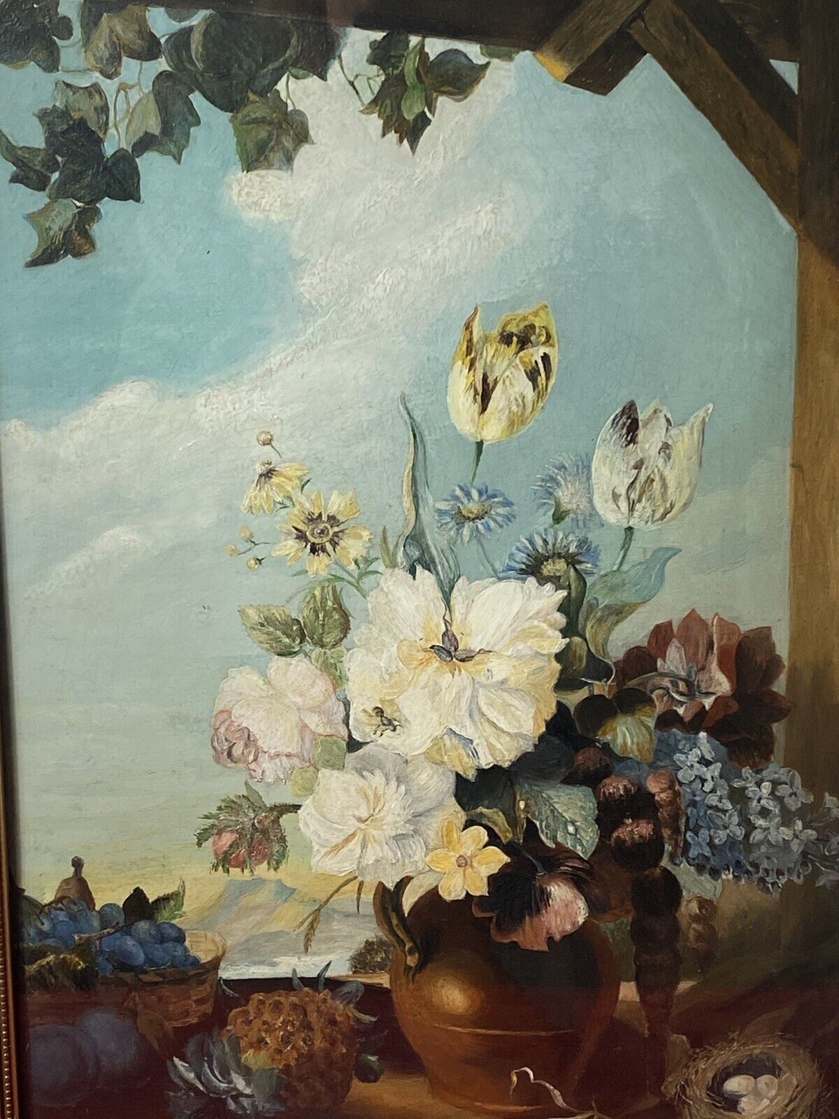 Original Still Life Artwork Oil Painting Of Fruit & Flowers By Artist A H D photo 795.0