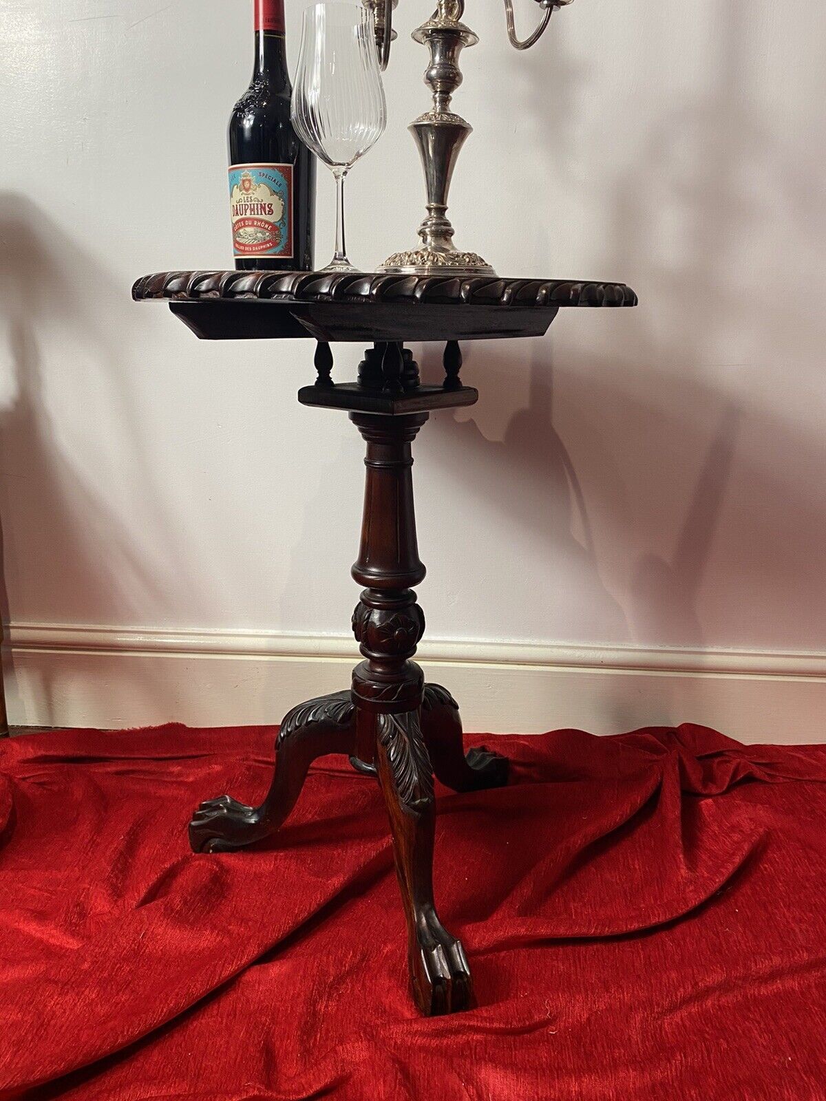 Thomas Chippendale Style Reproduction Mahogany Wine Table With Bird Cage Base photo for sale