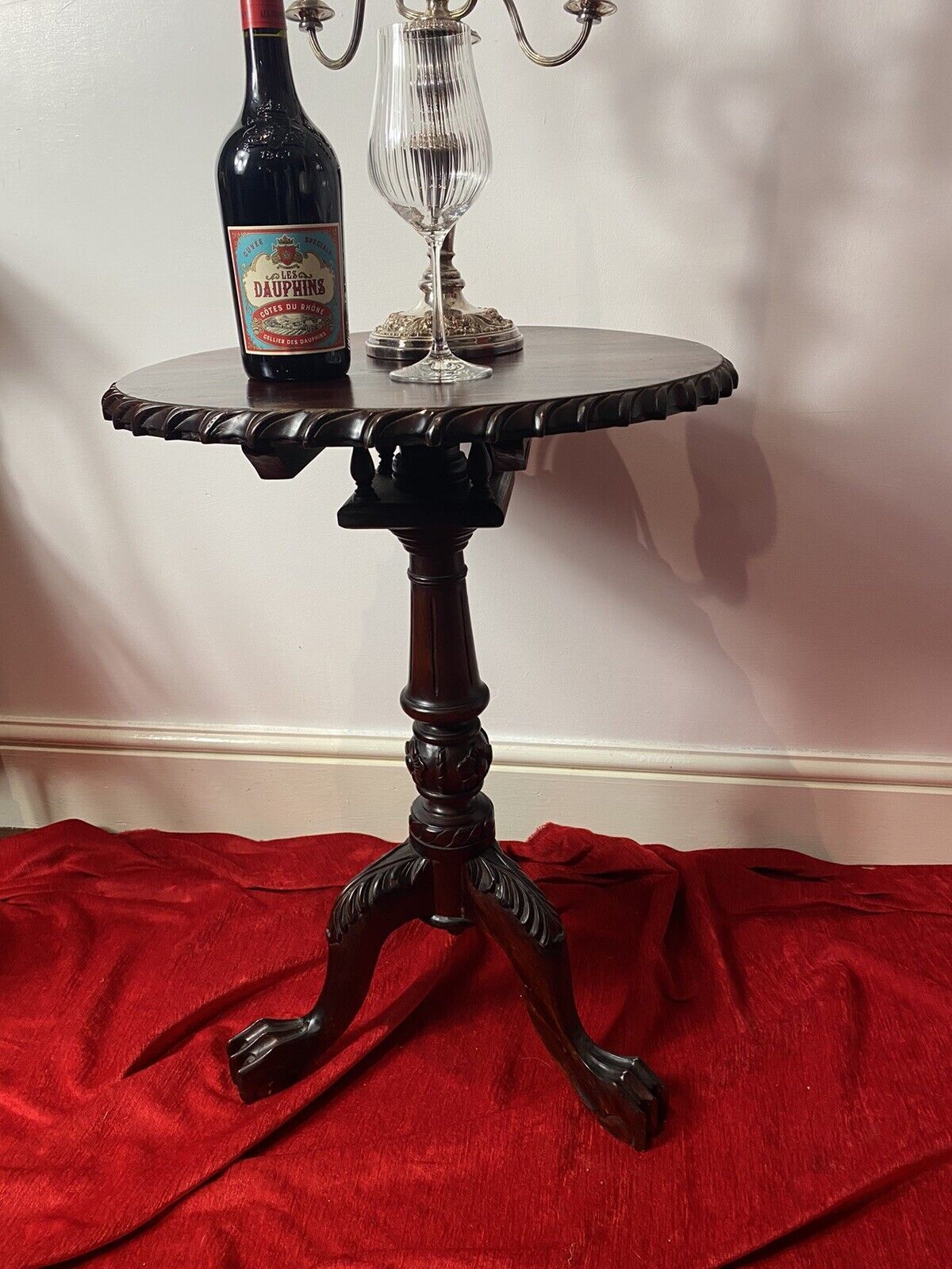 Furniture Thomas Chippendale Style Reproduction Mahogany Wine Table With Bird Cage Base photo
