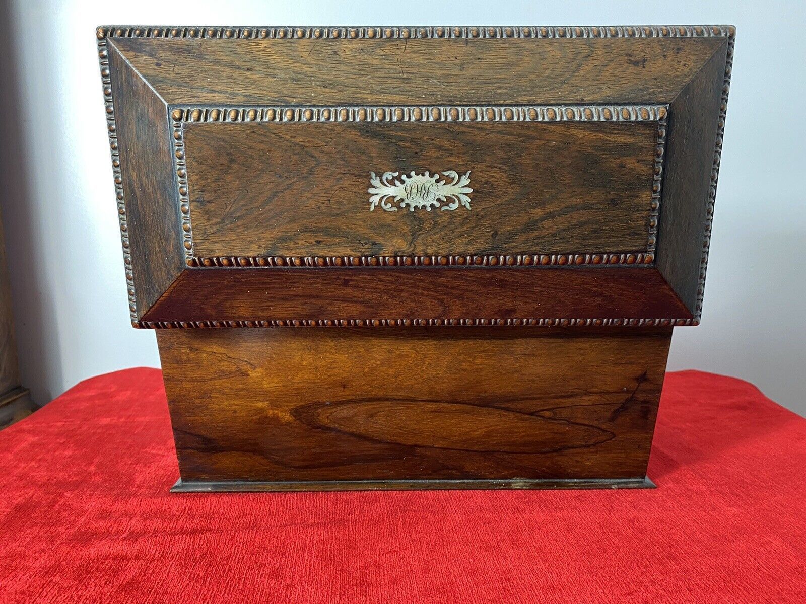 photo for sale William Iiii Rosewood Sarcophagus Shaped Tea Caddy With Mother Of Pearl Inlay