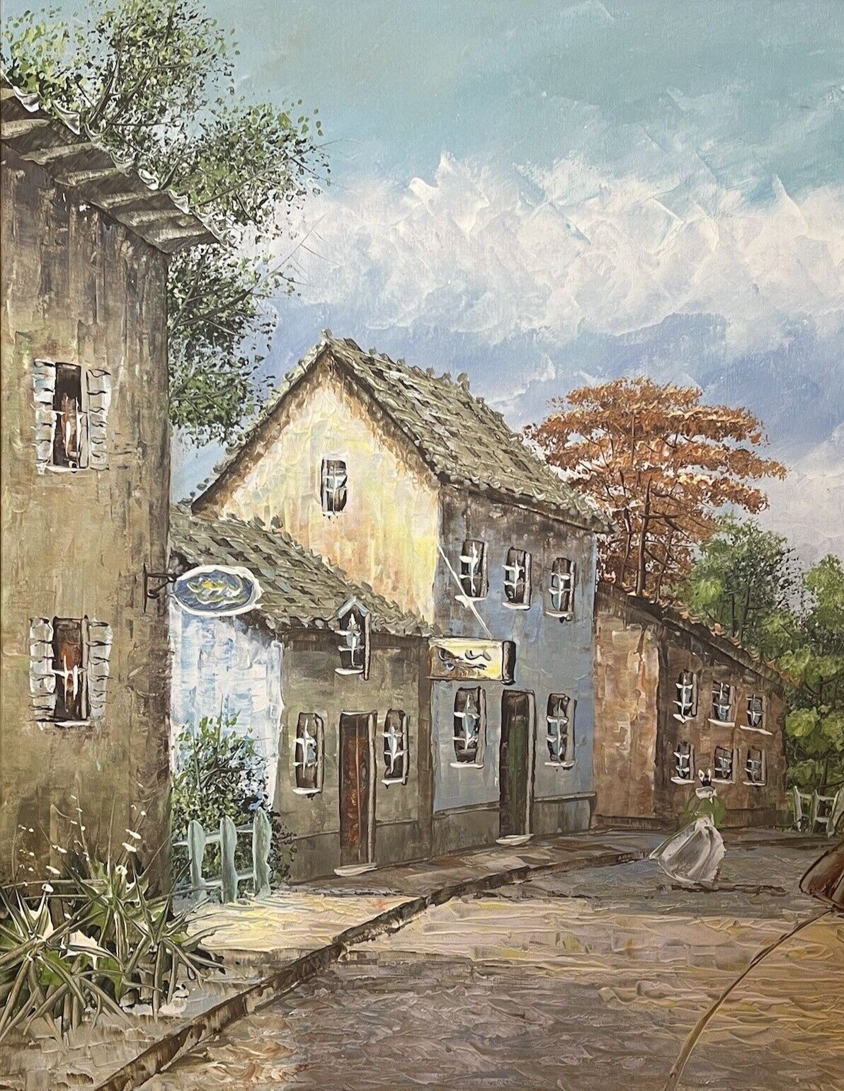 20th Century David Crespi 1928 1992 Mediterranian Village Scene Oil Painting photo 1250.0
