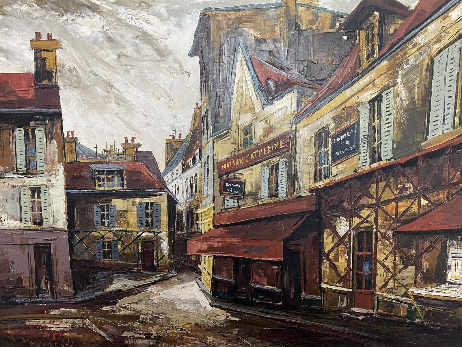 Parisian Street Scene ‘Maison Catherine’ Oil Work Of Art By Jose Daroca photo vintage