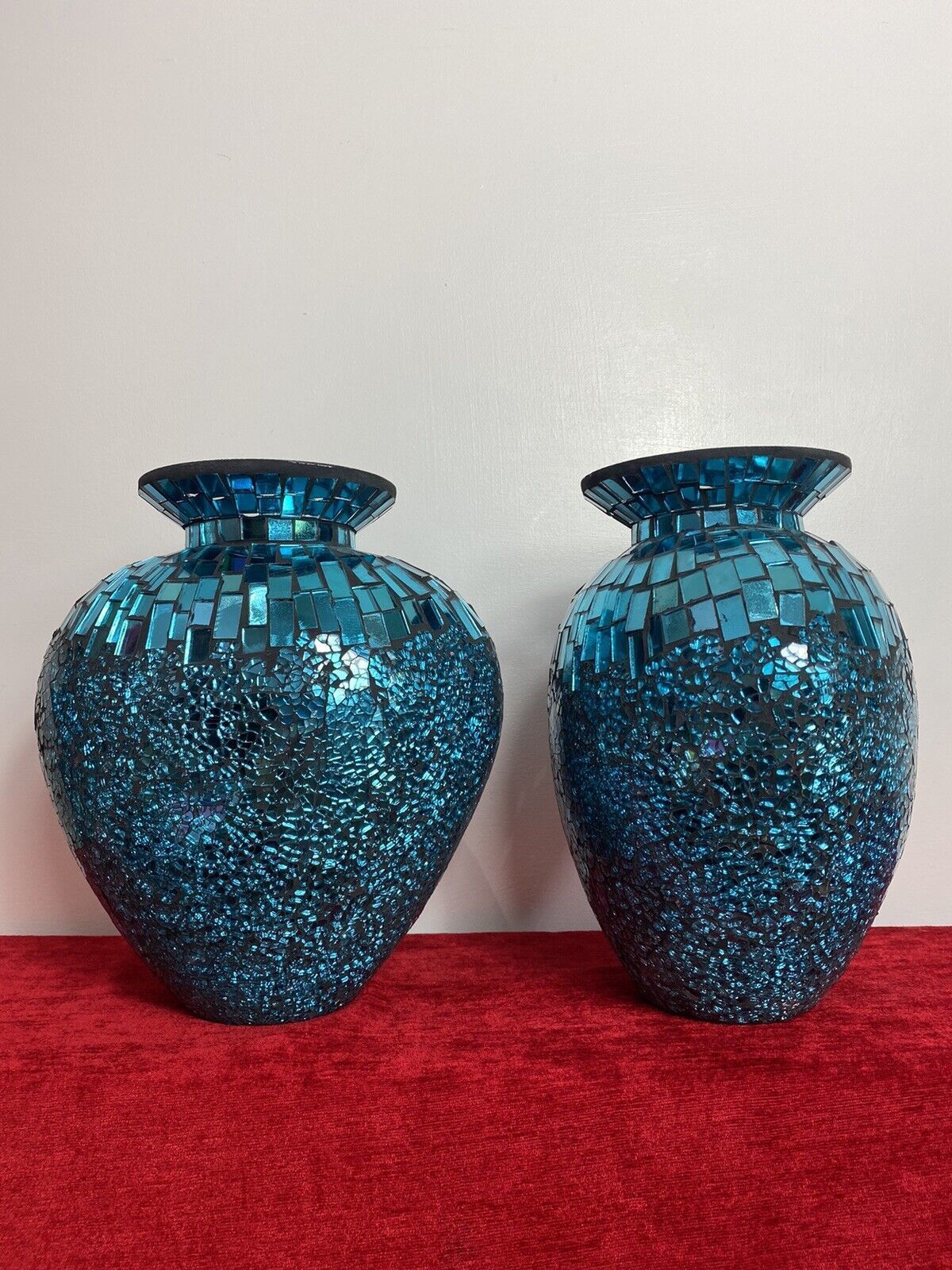 Pair Of Stunning French Cobalt Blue Glazed Mosaic Bulbous Pear Vases photo 325.0