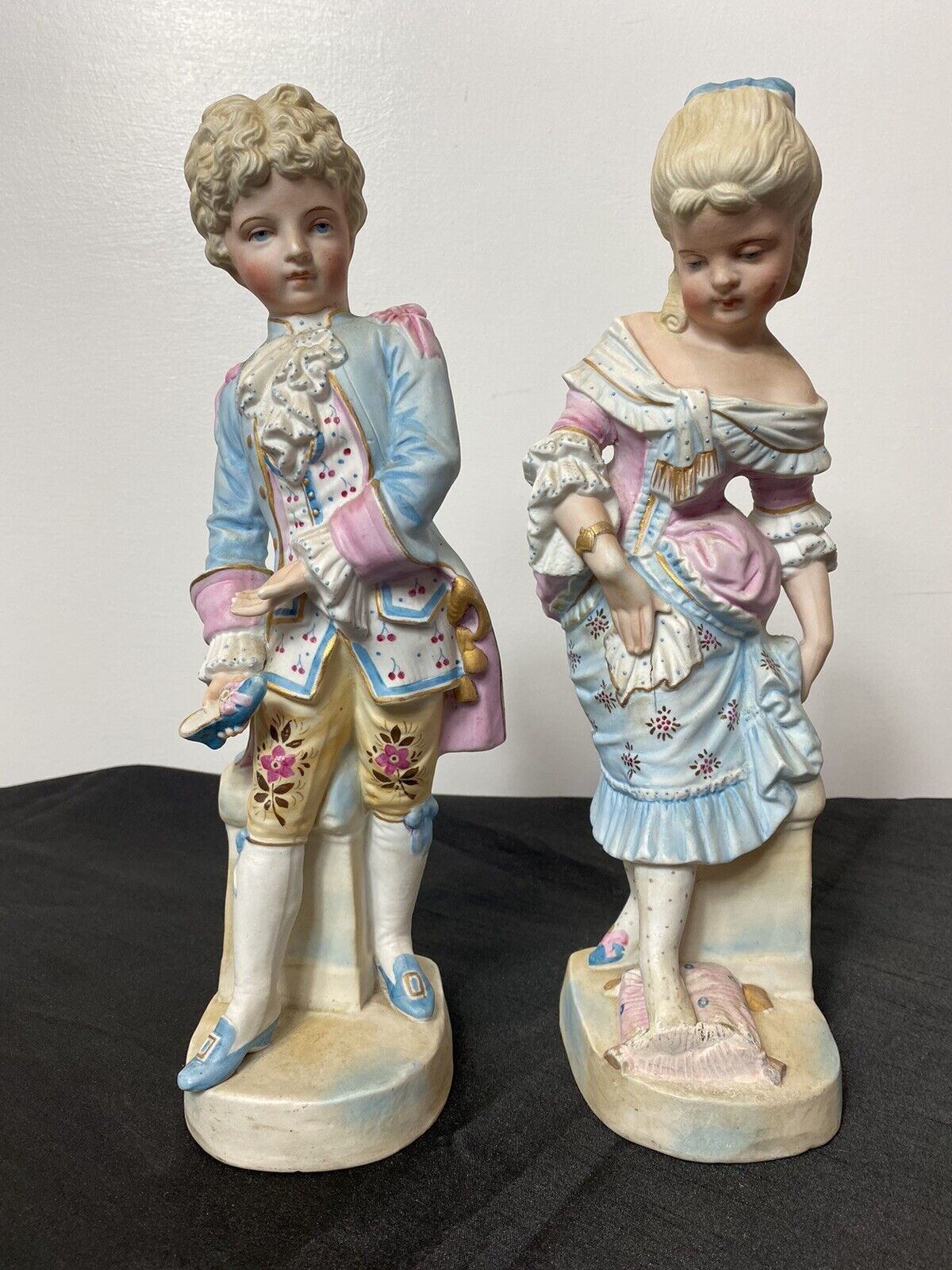Pair Of Rare French Bisque Figurines The Prince And Princess With Glass Slipper