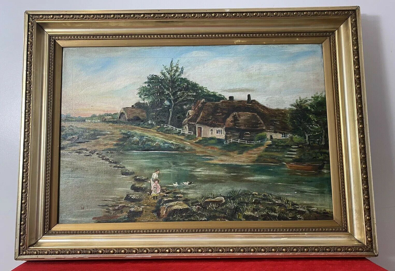 Original Oil Painting Of Thatch And River Crossing In Donegal Ireland Signed W.T photo Art