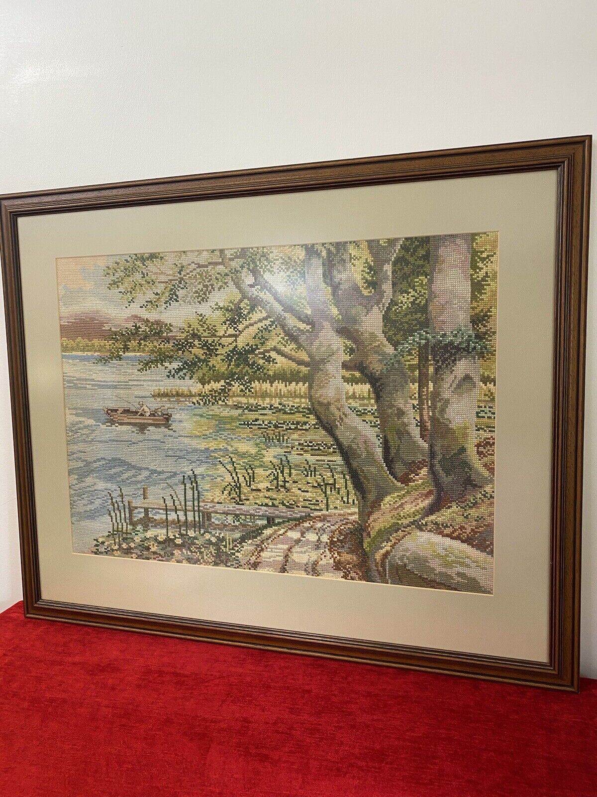 Hand Woven Lake Windermere Landscape Tapestry With Fisherman In Rowing Boat photo Art