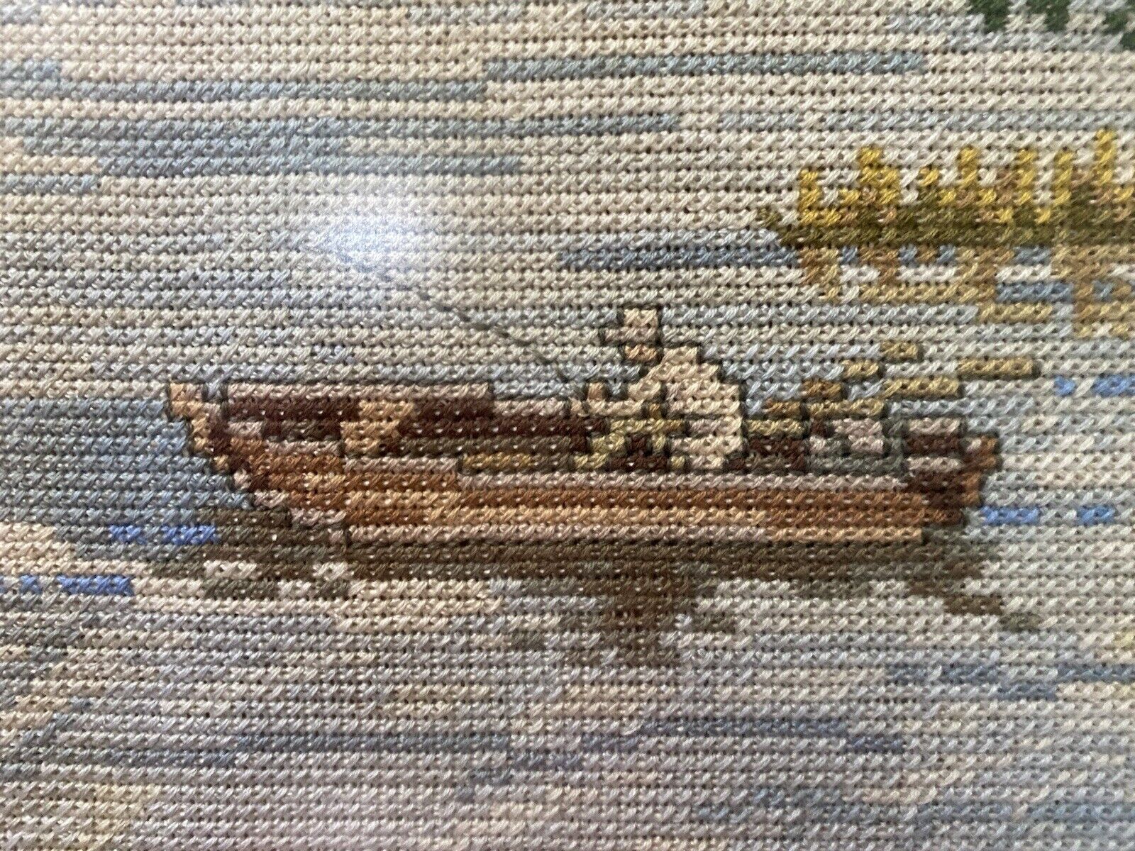 Hand Woven Lake Windermere Landscape Tapestry With Fisherman In Rowing Boat photo vinterior