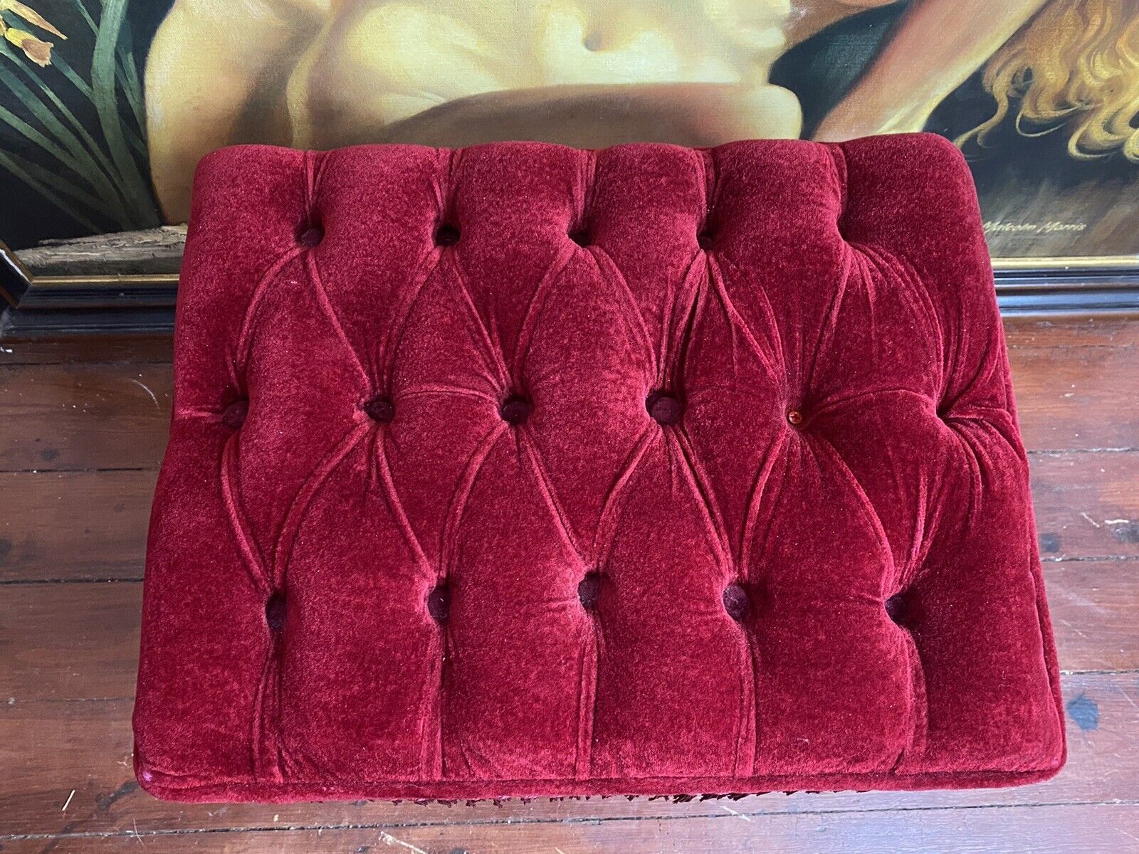 photo for sale Vintage Hollywood Glamour Red Velvet Deep Buttoned Boudoir Stool
