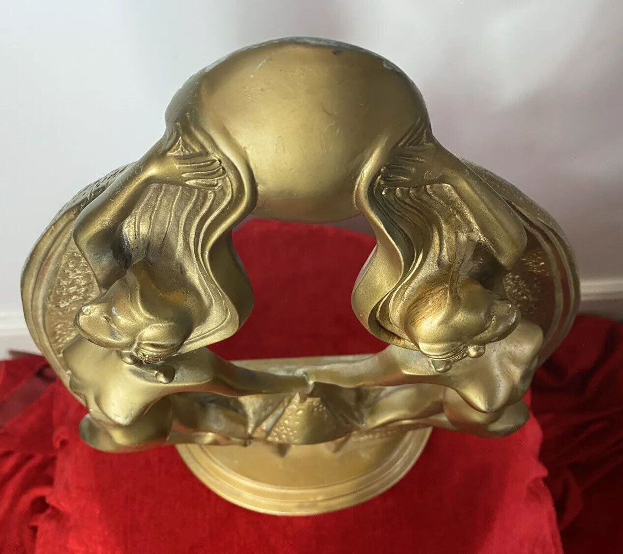 Art Rare French Empire 1930’s Art Deco Gilt Mascot Sculpture Of Two Nymphs photo