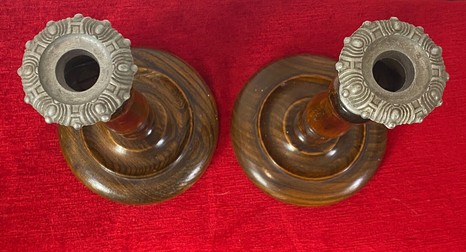 Home Decor Pair Of Art Deco Mahogany And Pewter Candle Sticks photo
