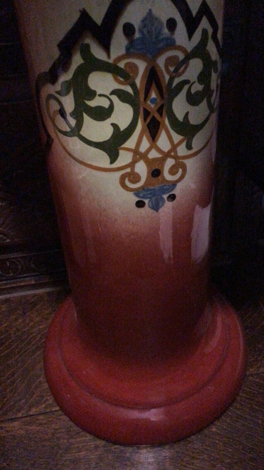 Moorcroft Style Edwardian Maroon Ombré Drip Glaze Floral Jardinière On Stand photo Home Decor