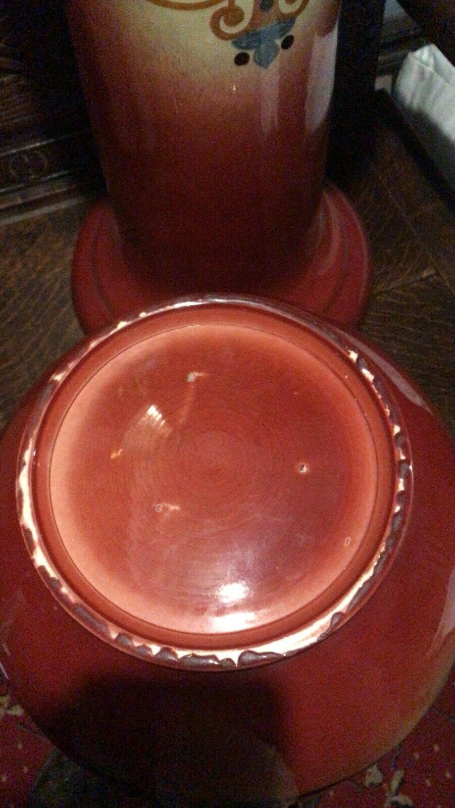 Moorcroft Style Edwardian Maroon Ombré Drip Glaze Floral Jardinière On Stand photo vinterior