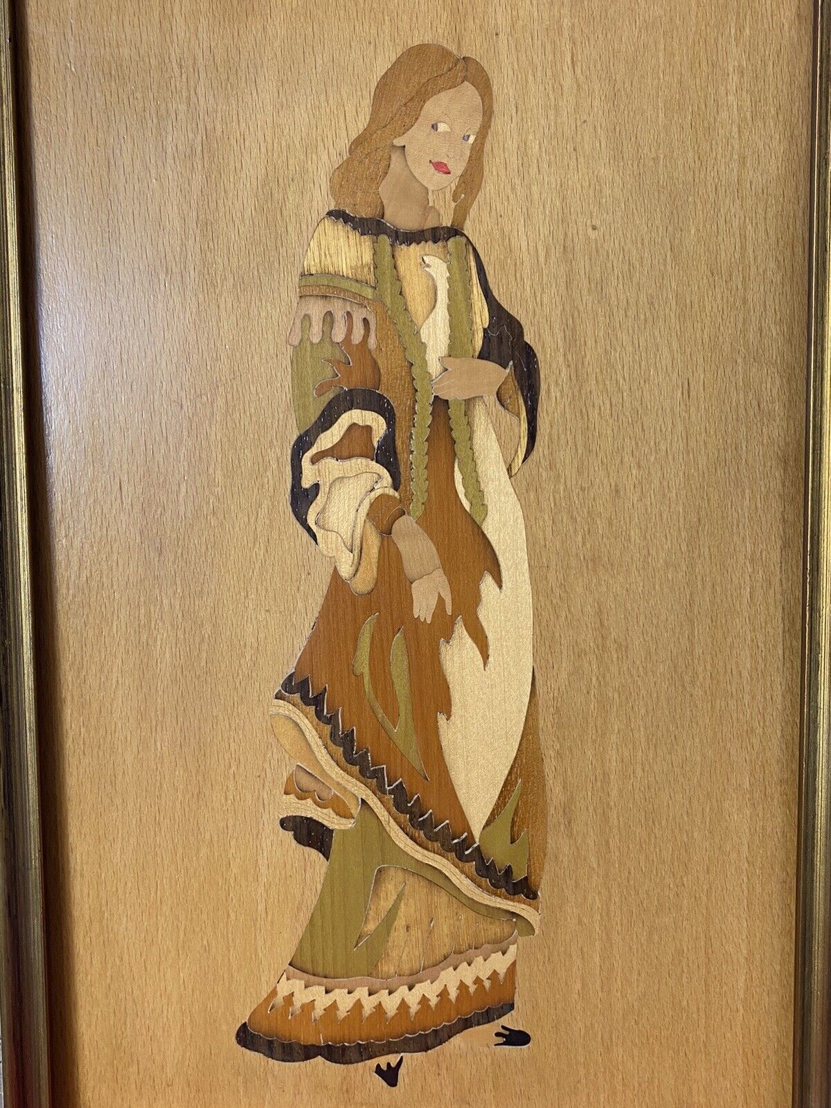 Pair Of Italian Early Medieval Noble Figures Marquetry Inlaid Plaques photo buy