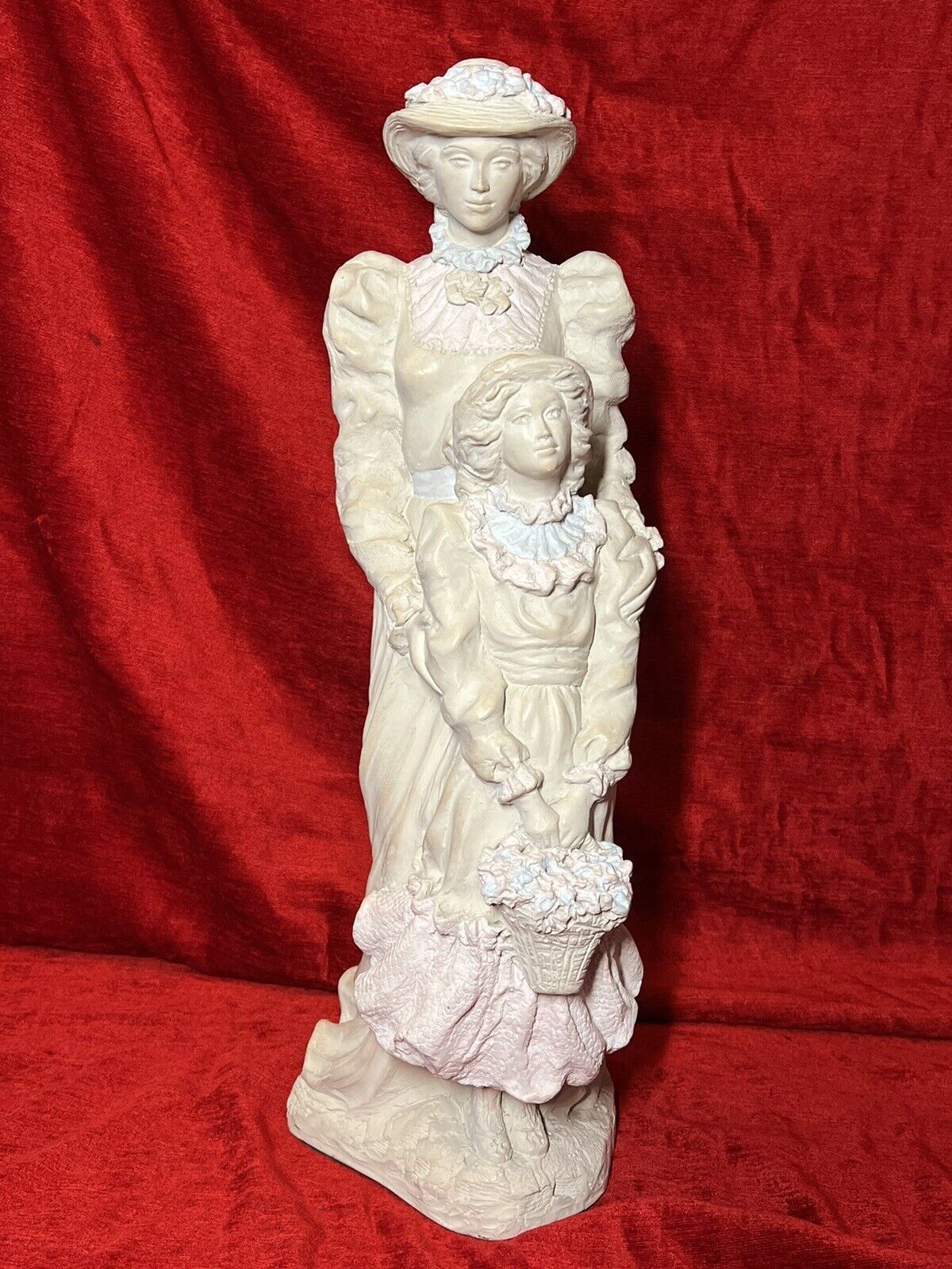 Alice Heath Chalkware Sculpture Of Victorian Embracing Mother & Daughter Signed photo furniture
