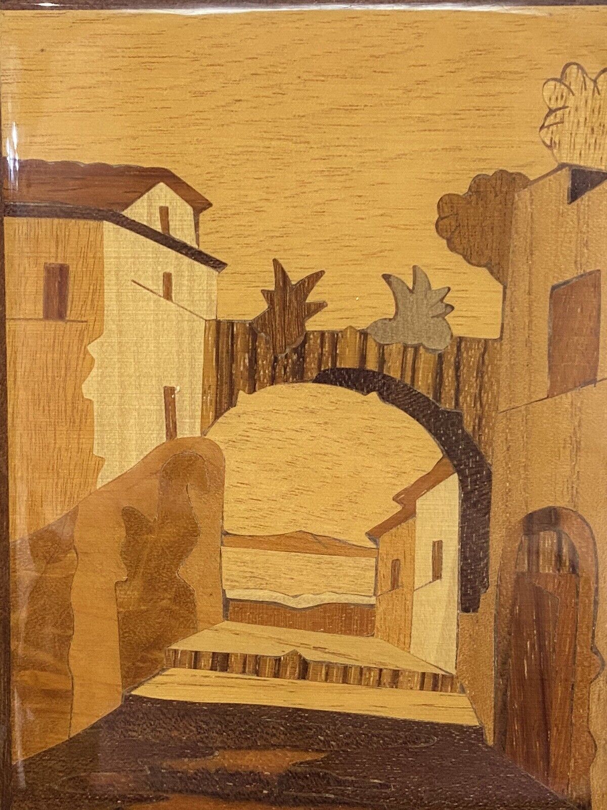Pair Of Italian Landscapes Fruitwood Inlaid Sorrento Plaques photo Art