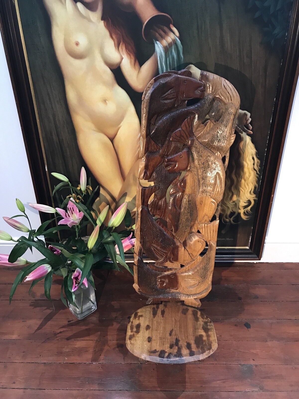 photo furniture North African Tribal Native Carved Wood Chief Tains Story Telling Chair