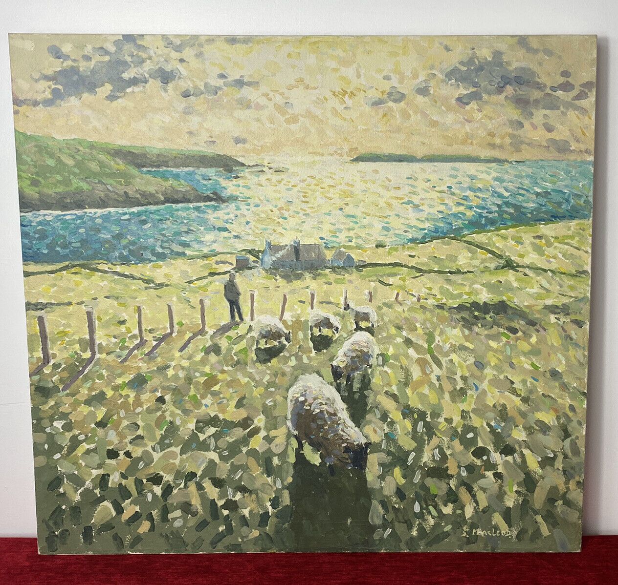 Irish 20c Contemporary Artist Simon Macleod Landscape Oil Painting On Canvas photo furniture