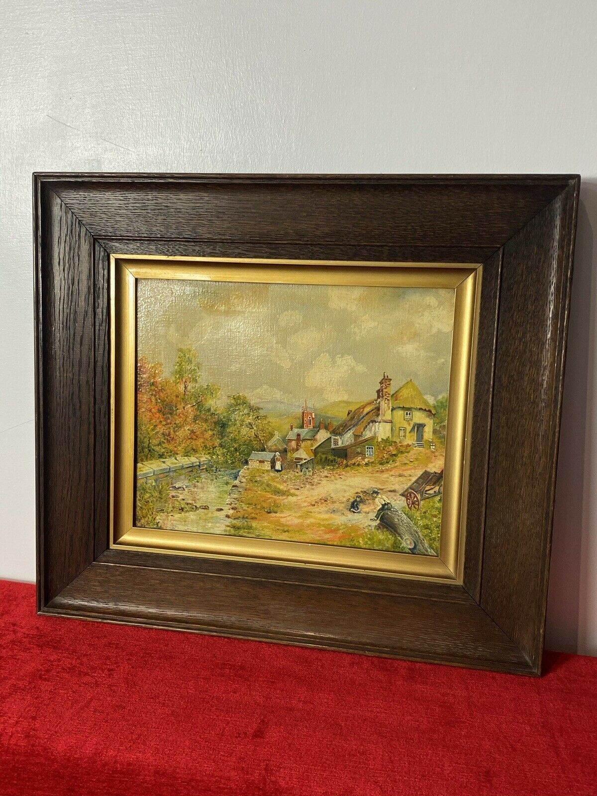 Period Victorian Country Scene With 16c Farm House & Figures Oil Painting photo Art
