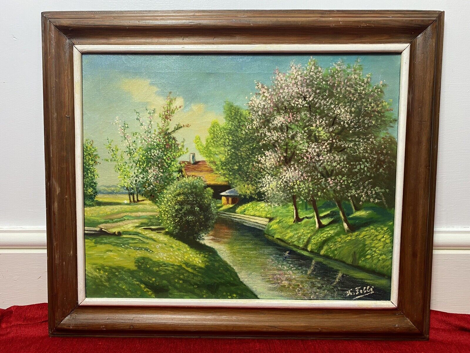 French School Impressionist Riverscape & Avenue Of Blossom Trees Signed F Fobbé photo furniture
