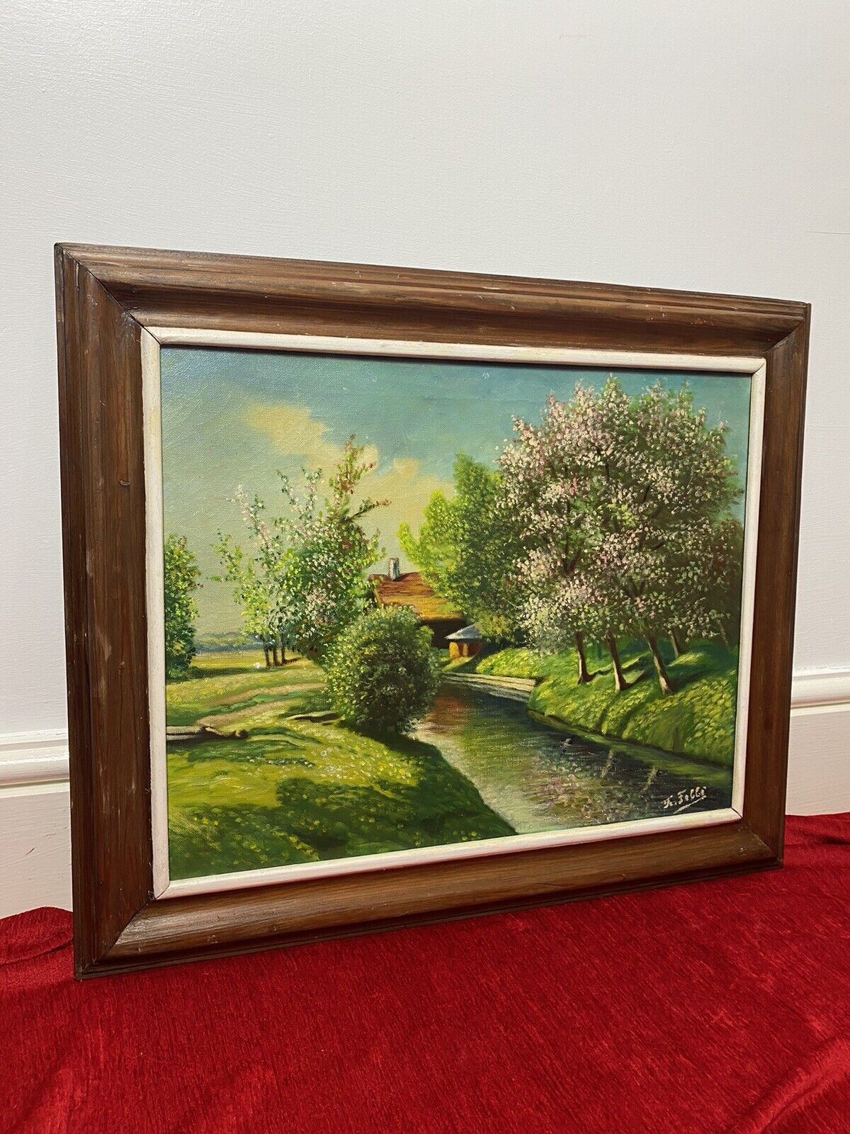 French School Impressionist Riverscape & Avenue Of Blossom Trees Signed F Fobbé photo vinterior
