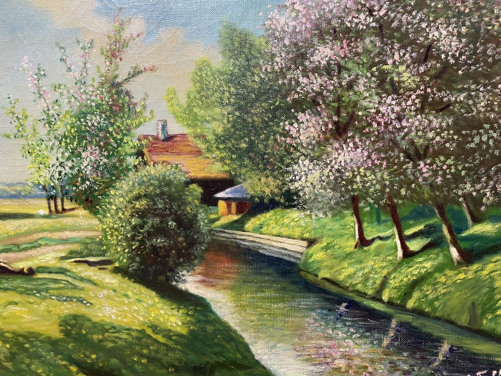 French School Impressionist Riverscape & Avenue Of Blossom Trees Signed F Fobbé photo buy