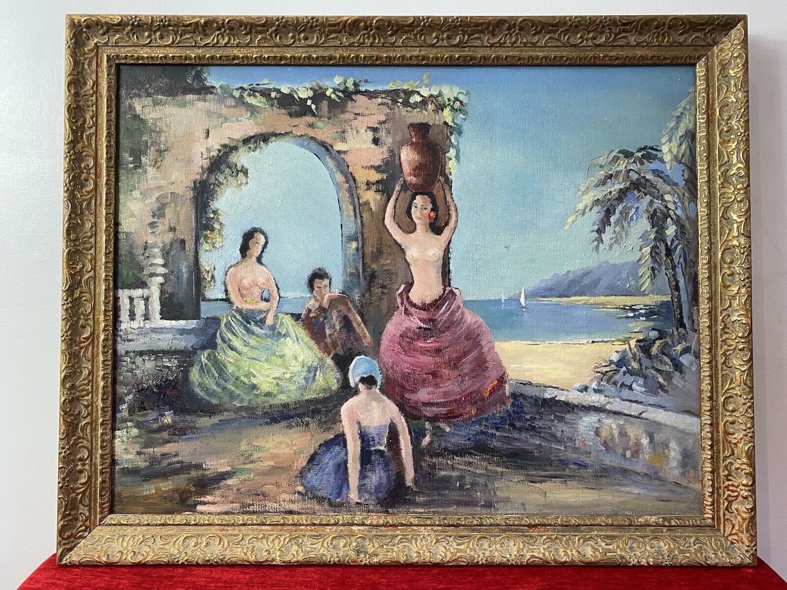Spanish School Romantic Flamenco Dancers In Landscape Impressionist Oil Artwork photo furniture