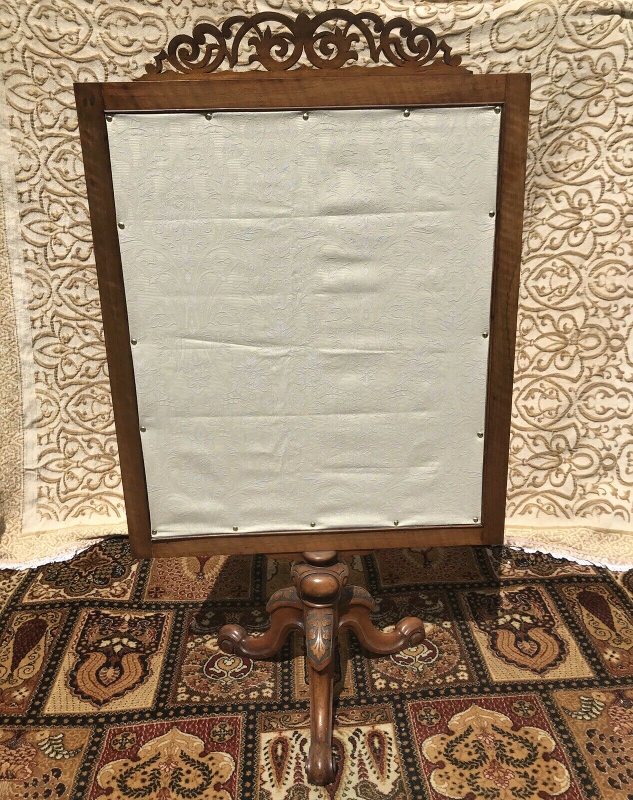 975.0 Stunning Museum Quality Fire Screen Decorated With Roman Figures In Beadwork photo