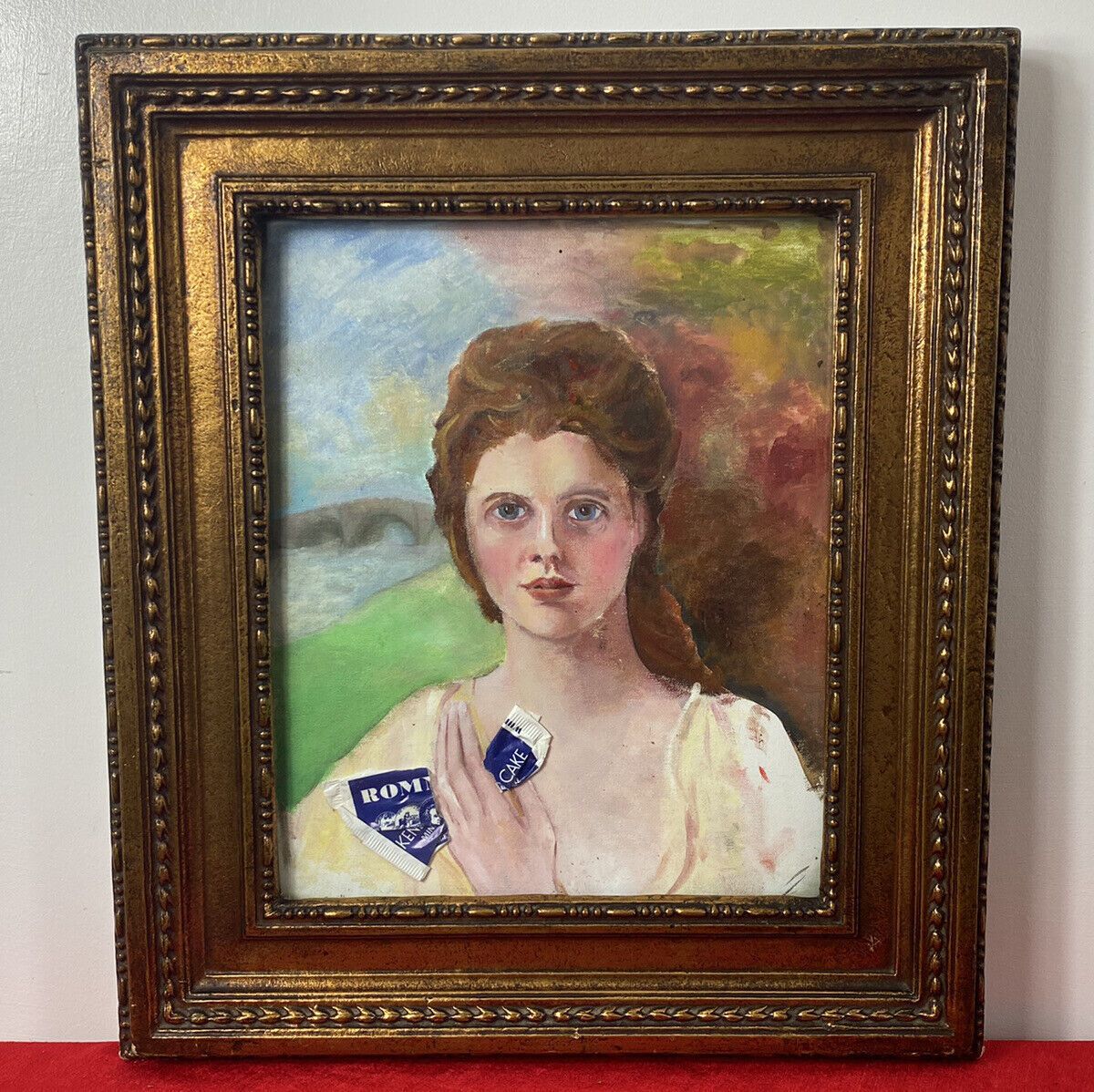 Surreal Montage Artwork Of Renaissance Lady Holding Cake Wrapped By M Jenkins photo for sale