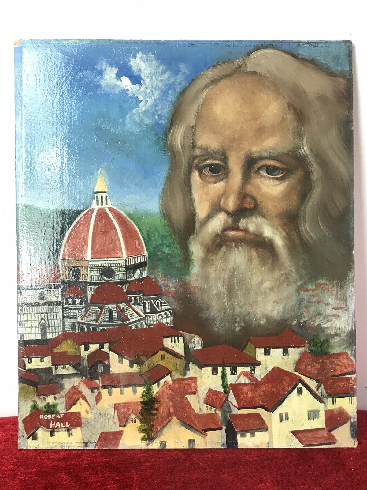 Exceptional Italian Architect Filippo Brunelleschi Portrait Signed Oil On Board