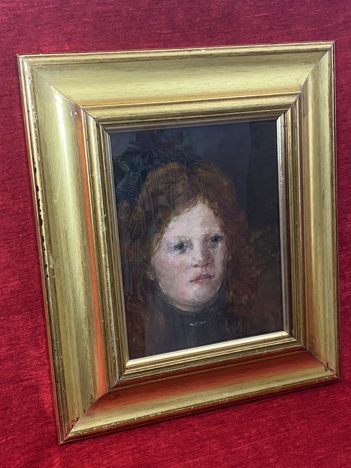 20c Late Regency Girl Titled ‘The Green Ribbon’ Oil Painting On Board Unsigned photo Art