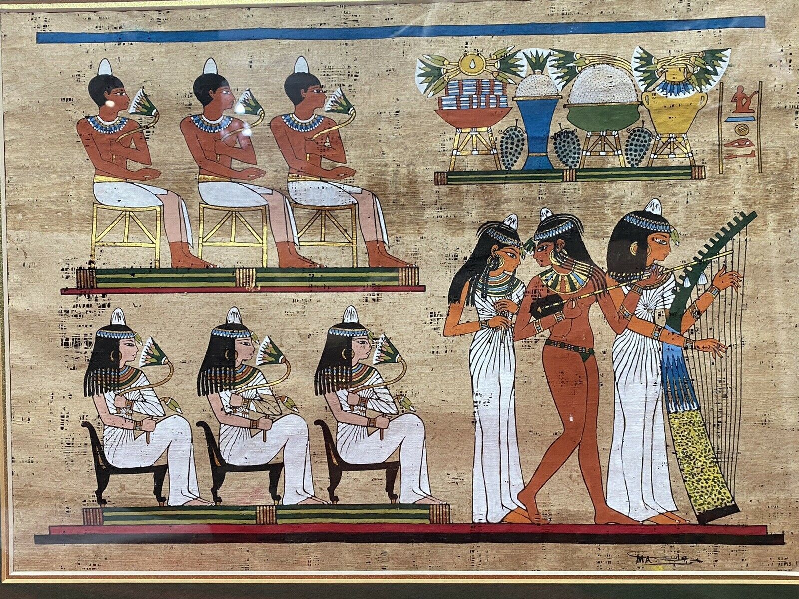 Trio Of Egyptian Hieroglyphic Artworks On Papyrus Set In Glazed Frames photo 325.0