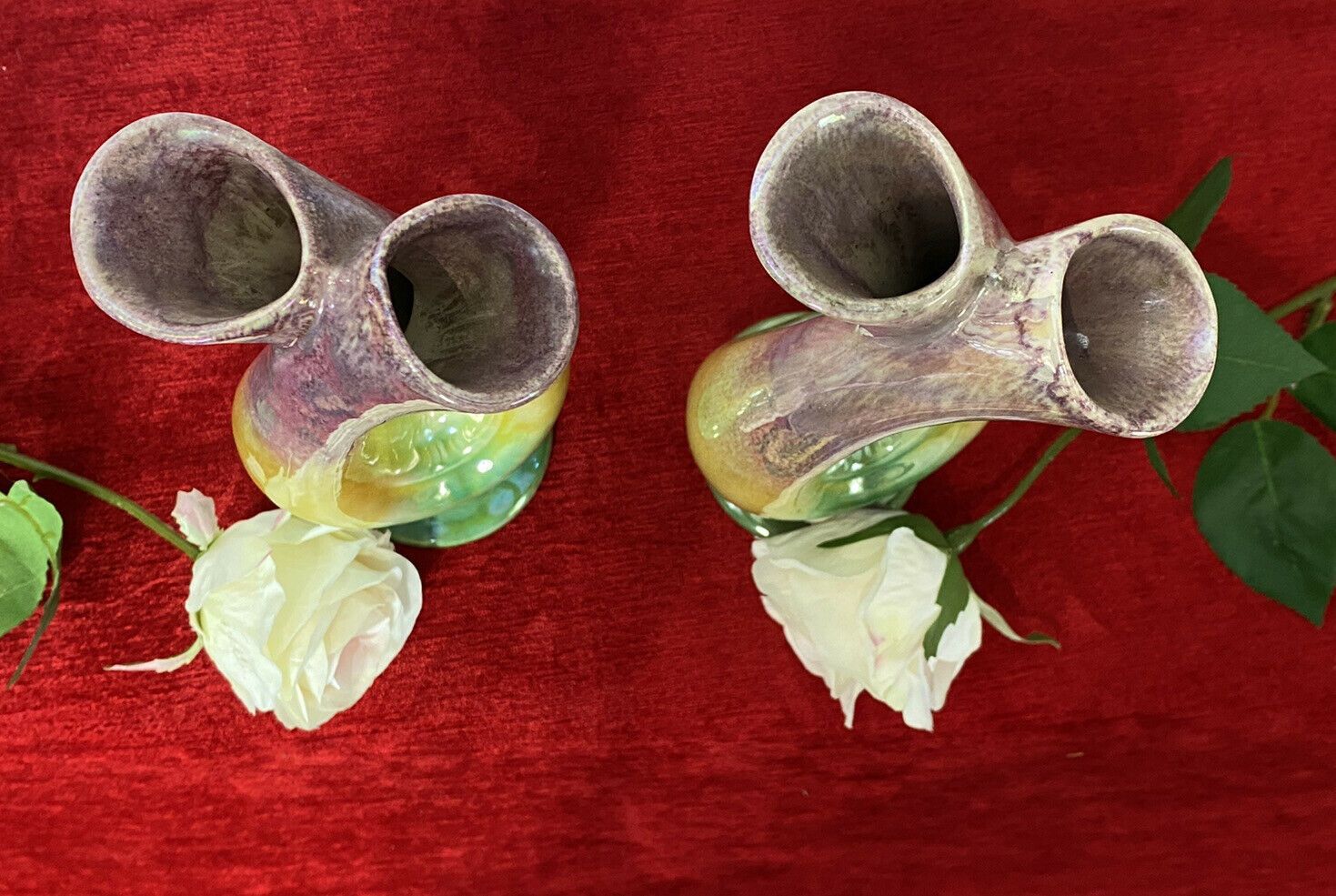 photo furniture Stunning Pair Of Mid Century German Tri Colour Lustreware Tulip Vases
