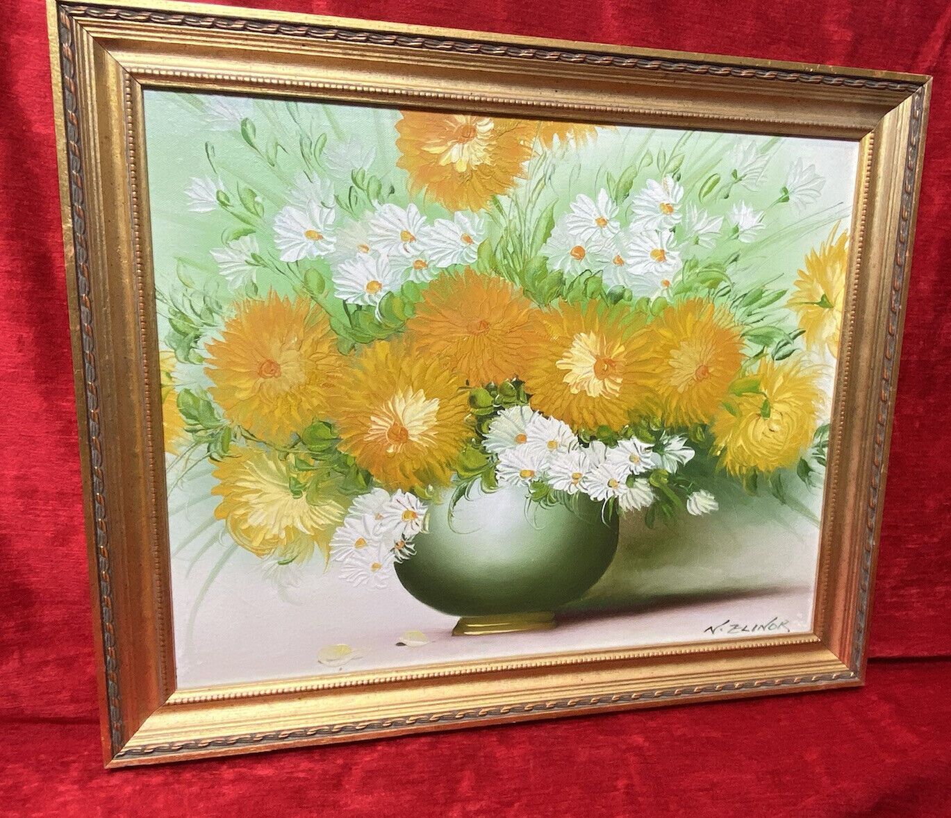 Exuberant Art Deco Chrysanthemums Still Life Oil Painting Signed N Elinor photo 235.0