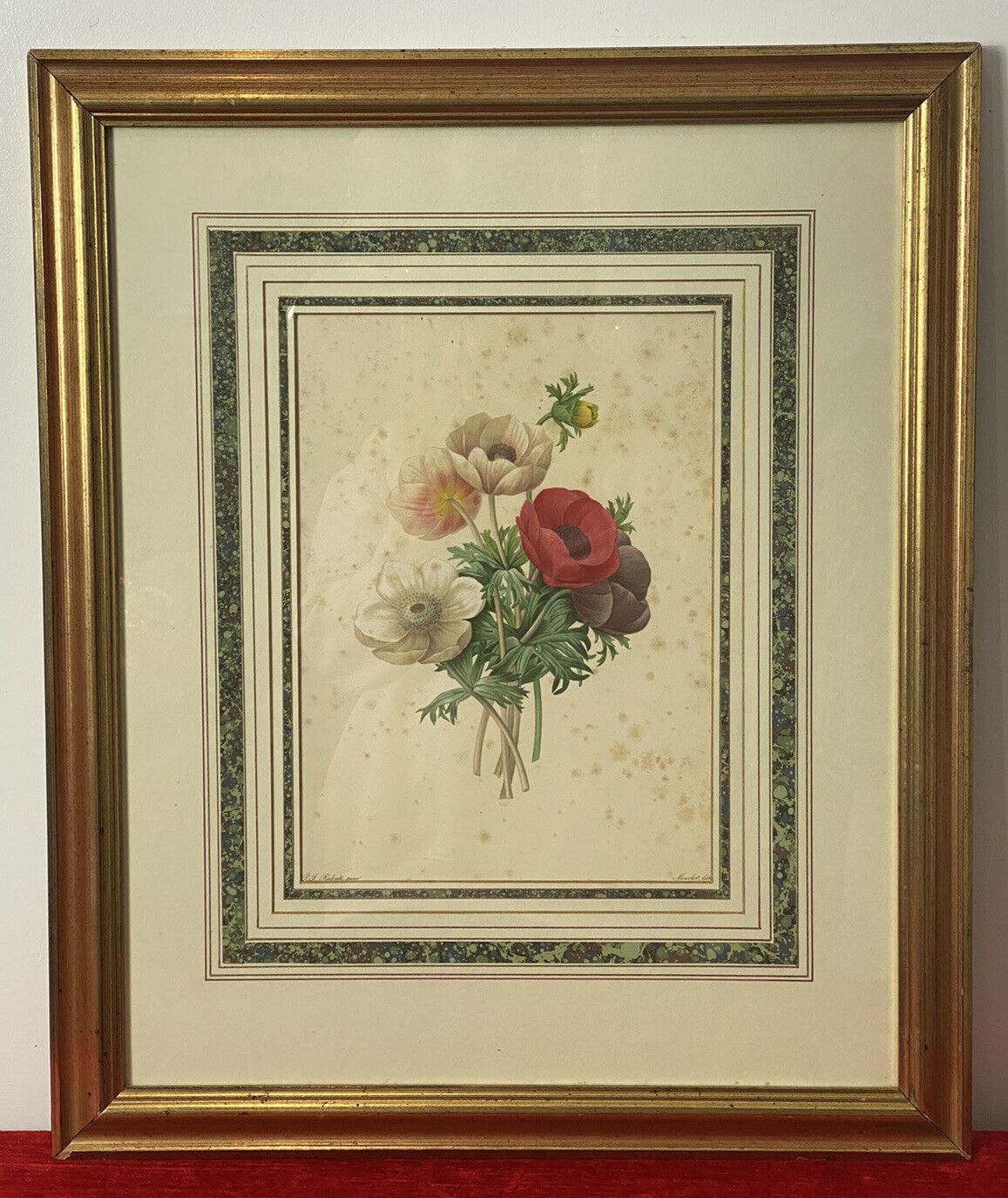 Pierre Joseph Redoutè Tulip Posey Original Vintage Lithograph Mounted & Framed photo furniture