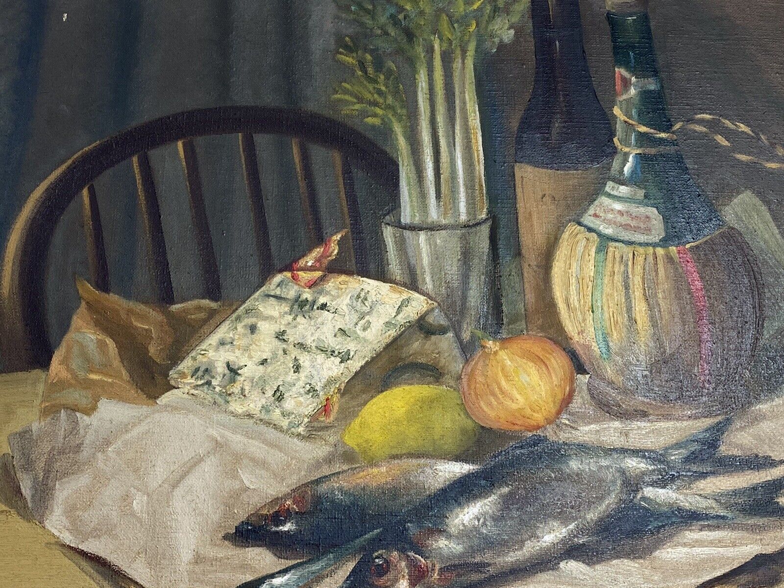 Original Oil Painting Still Life Title Herrings Signed S Murray Blair 1954 photo vinterior