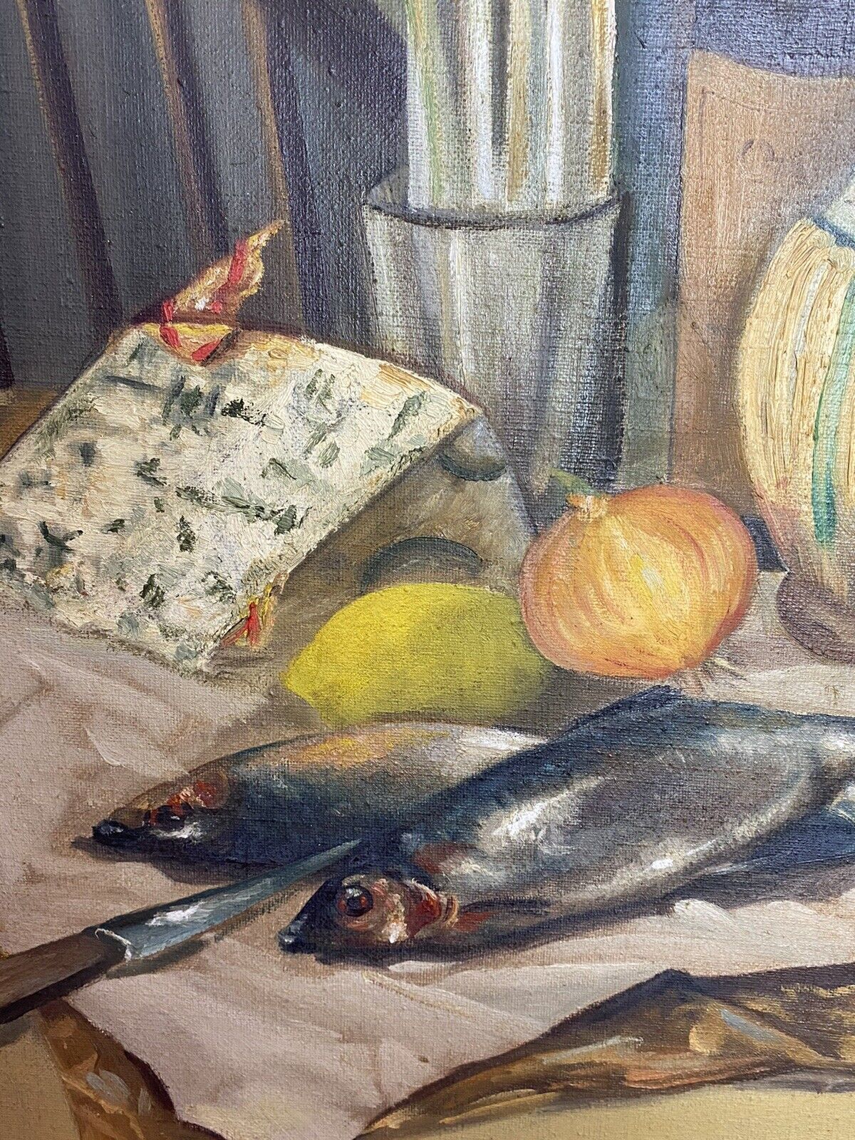 Art Original Oil Painting Still Life Title Herrings Signed S Murray Blair 1954 photo