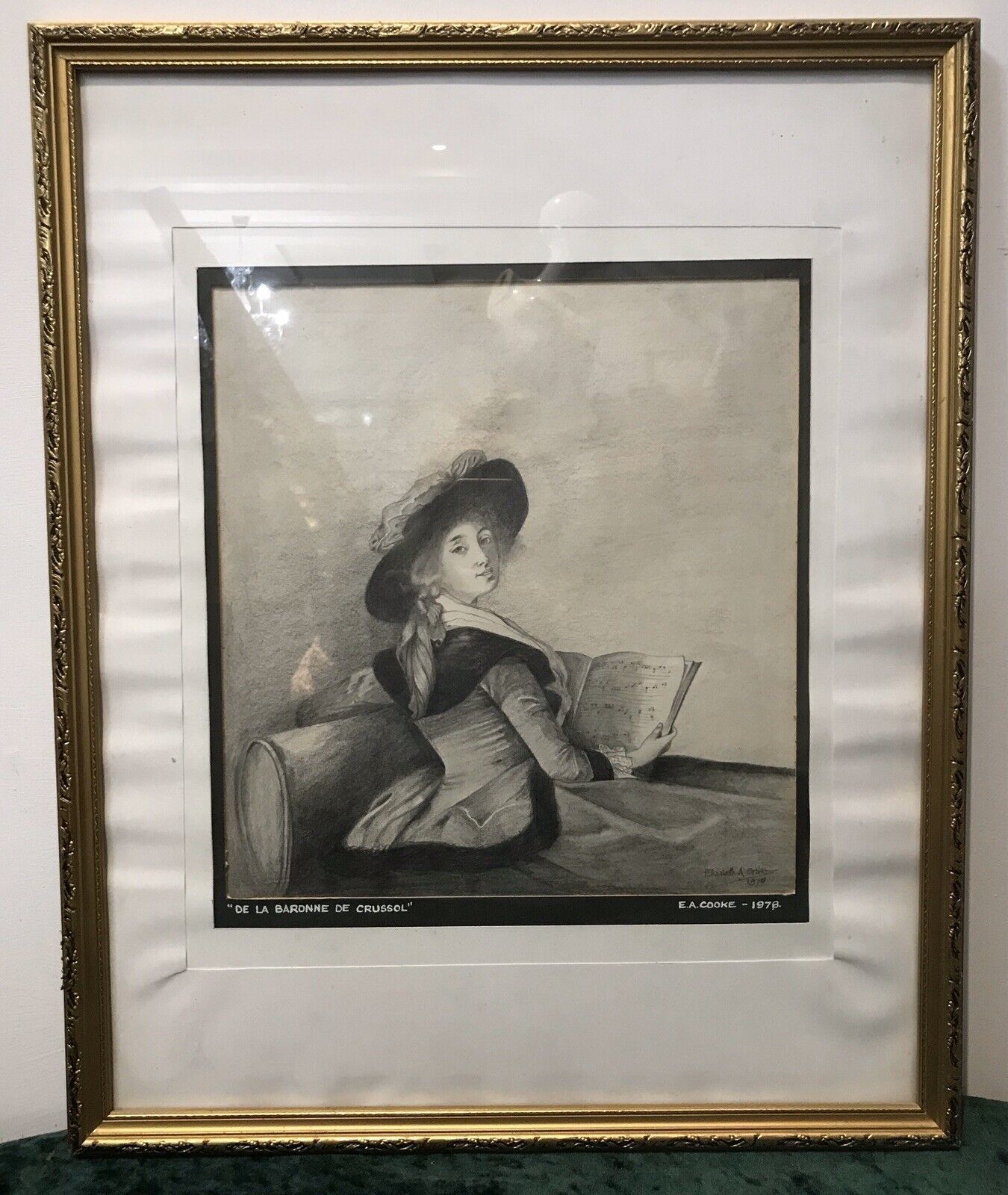 20th Century Artwork De La Barrone De Crussol Pencil And Charcoal Drawing Signed