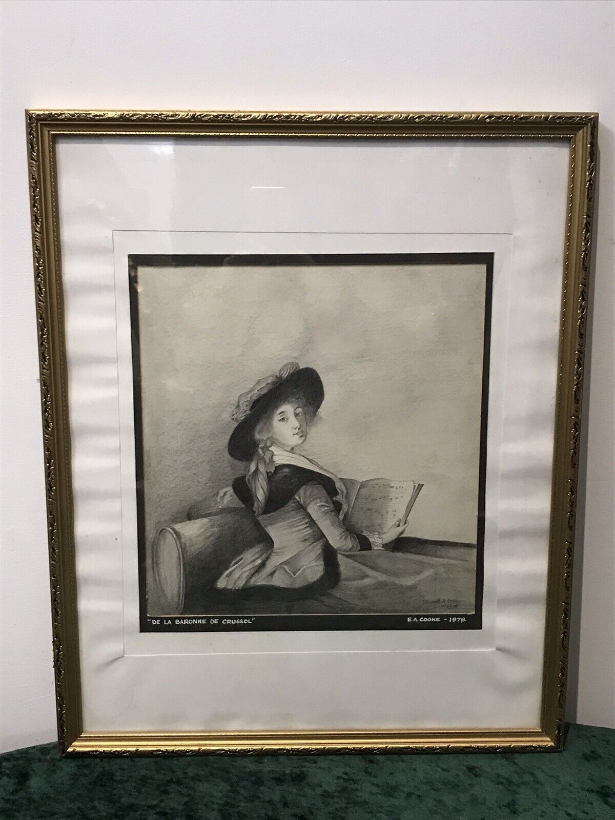 20th Century Artwork De La Barrone De Crussol Pencil And Charcoal Drawing Signed photo buy