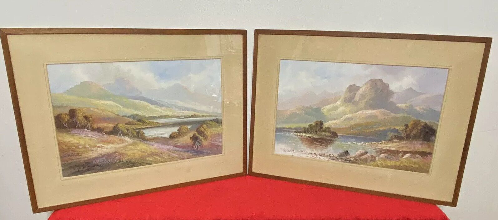 Stunning Pair Of Glazed Gouache Impressionist Paintings By Artist H T Watson photo furniture