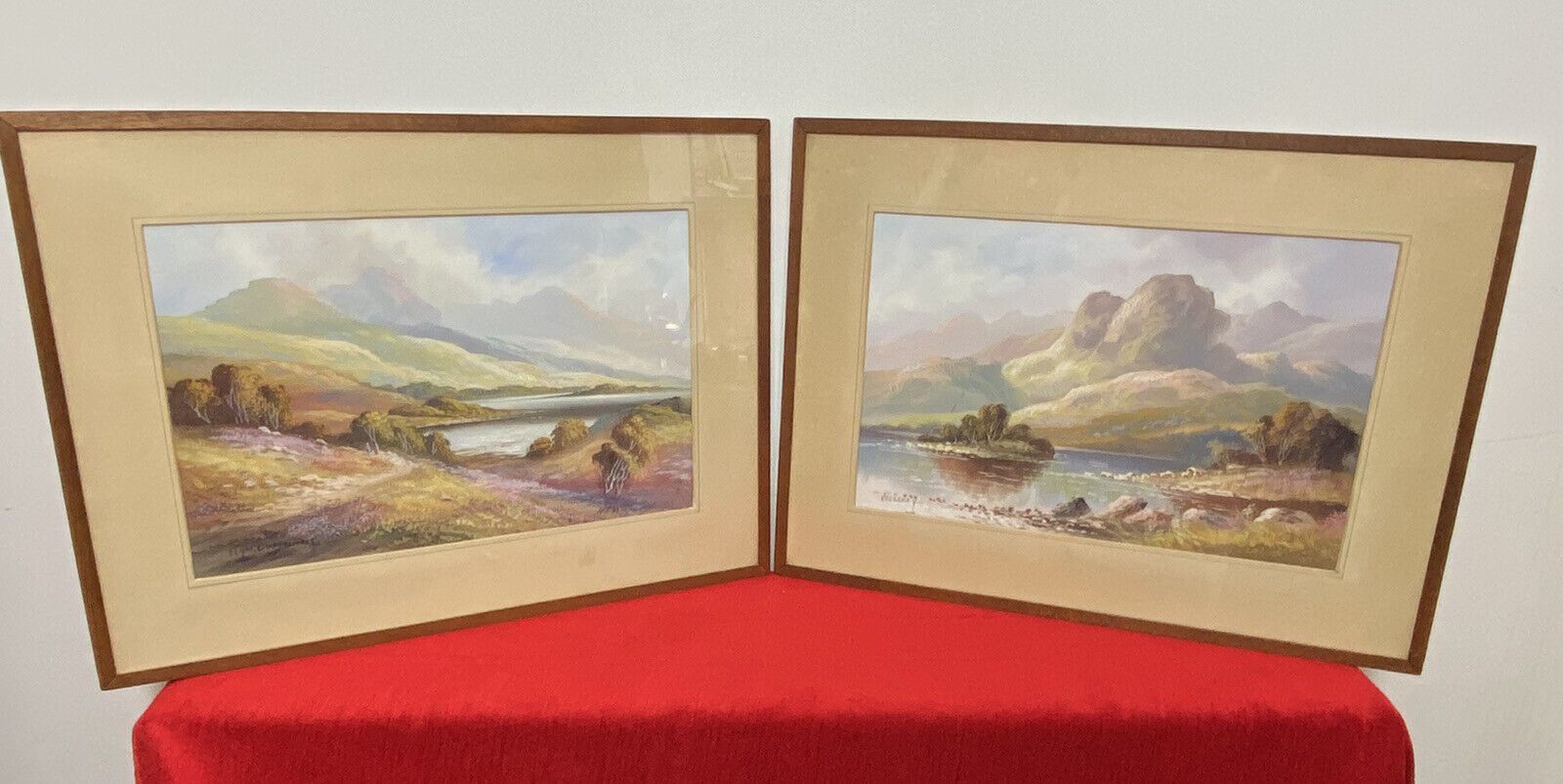 Stunning Pair Of Glazed Gouache Impressionist Paintings By Artist H T Watson photo for sale