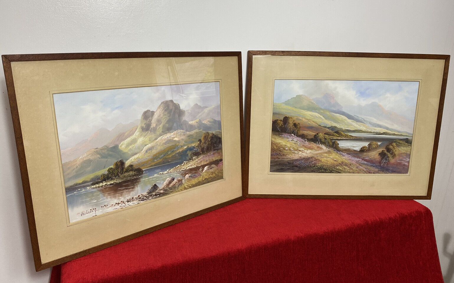 Stunning Pair Of Glazed Gouache Impressionist Paintings By Artist H T Watson photo Art