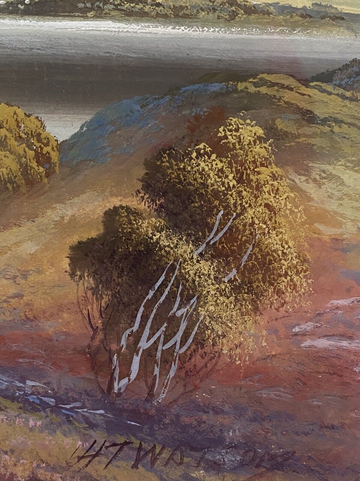 Stunning Pair Of Glazed Gouache Impressionist Paintings By Artist H T Watson photo vintage