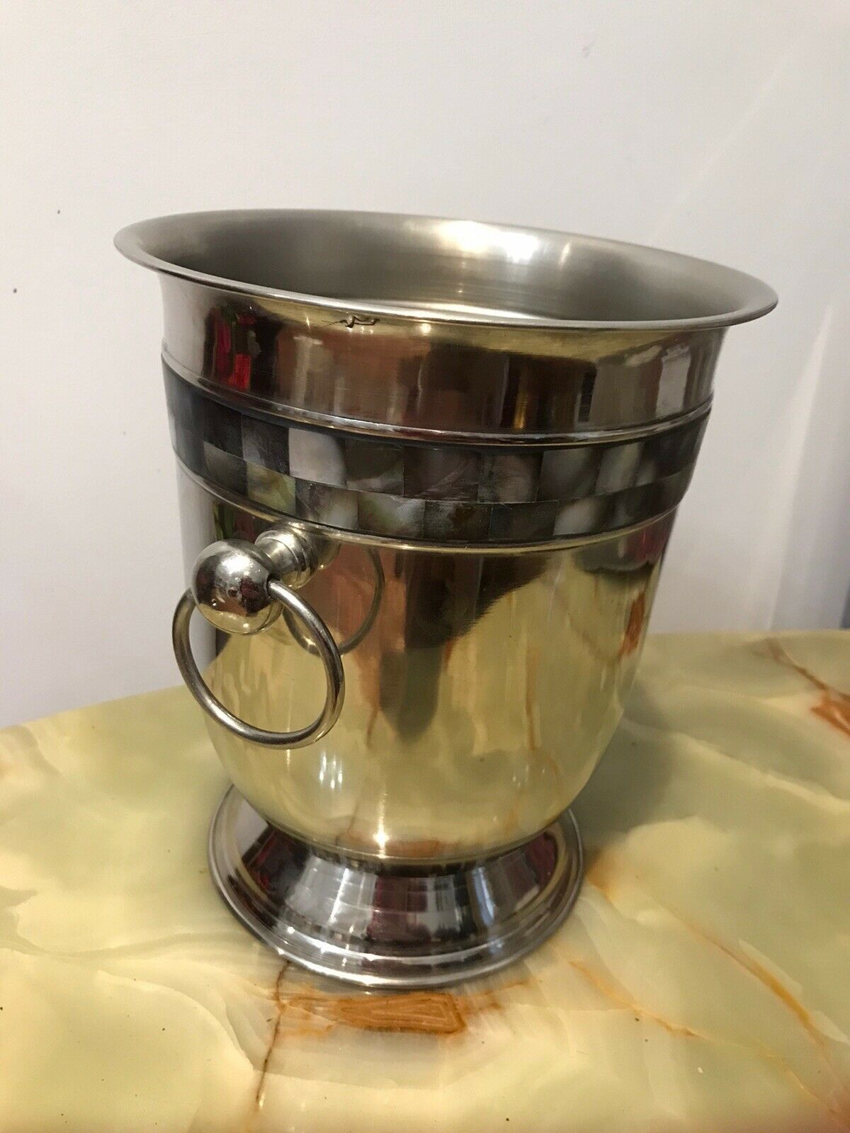 Reproduction Silver Plate Champagne Bucket With Mother Of Pearl Banding photo 85.0