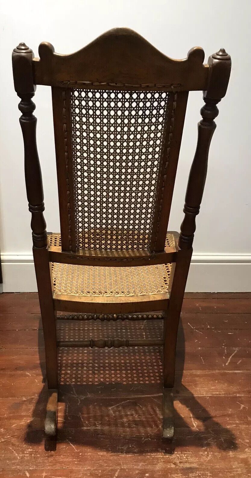 photo furniture Aesthetic Movement Rare Cane Serpentine Front Spindle Back Rocking Chair