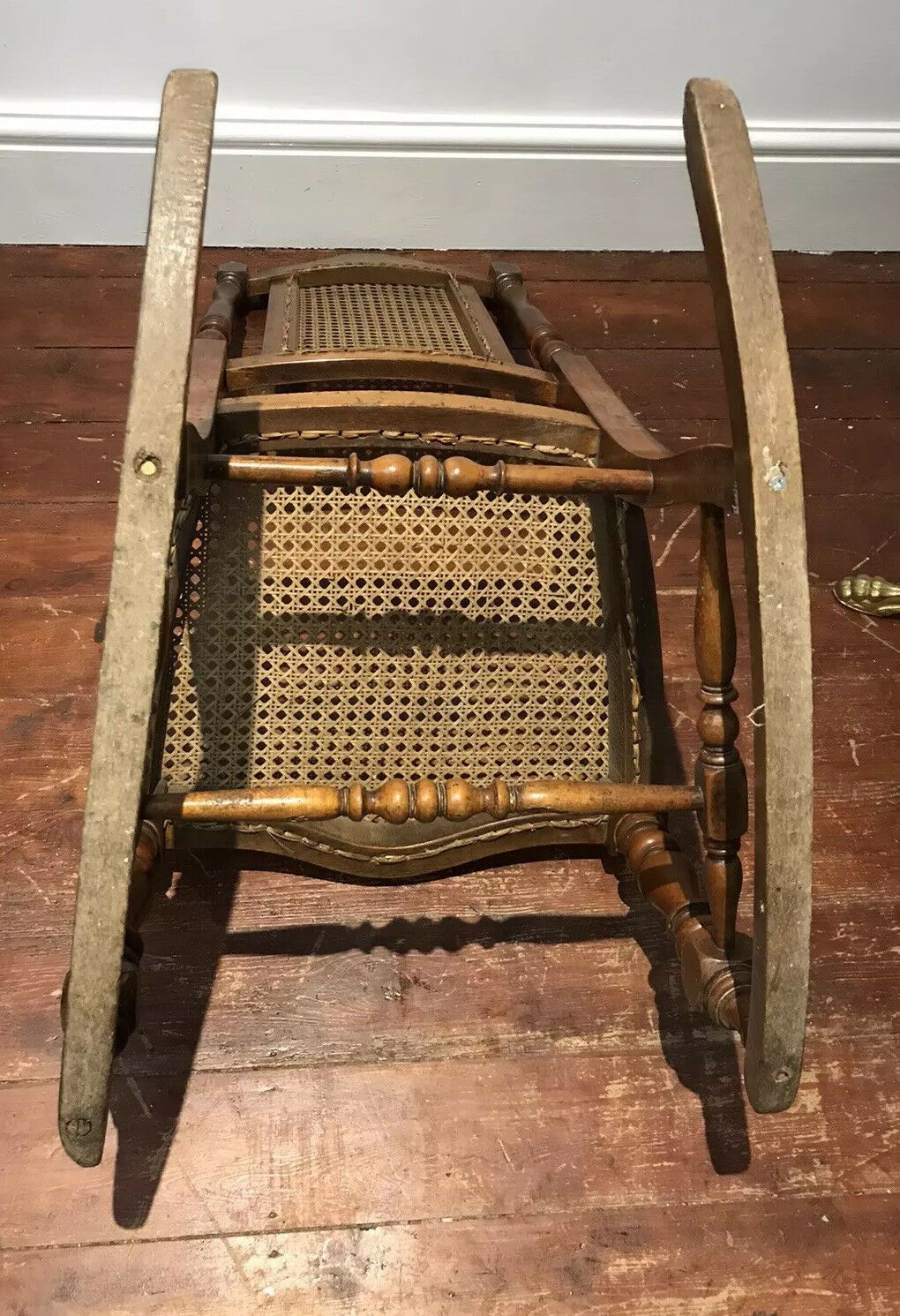 Furniture Aesthetic Movement Rare Cane Serpentine Front Spindle Back Rocking Chair photo