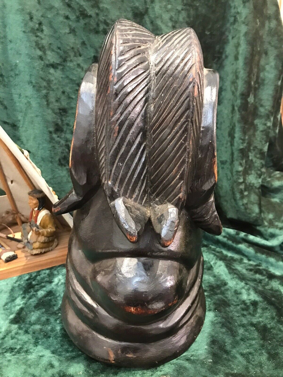 Historic 19th Century Carved Wood Red Cheif Indian Head photo Art
