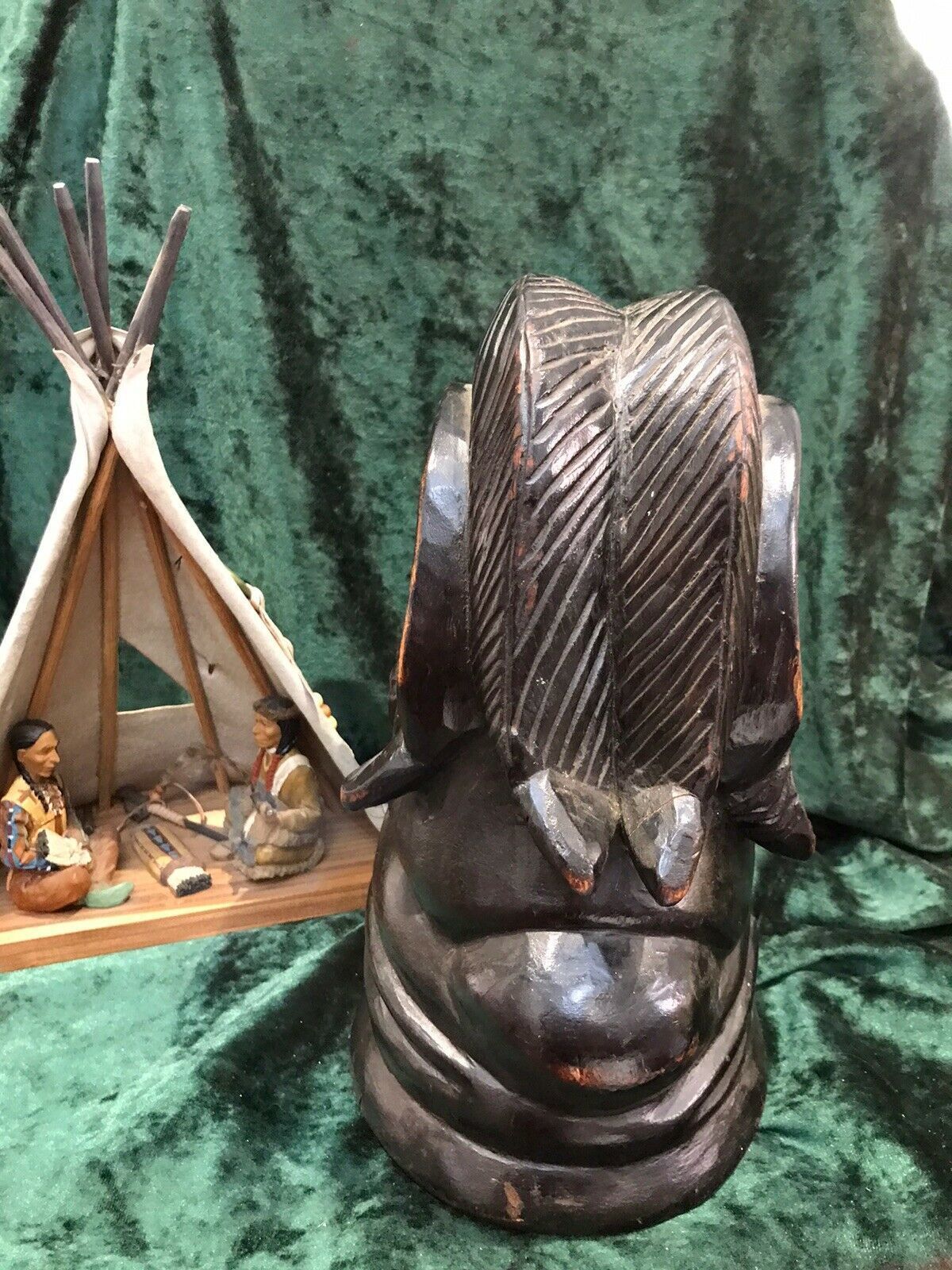 Art Historic 19th Century Carved Wood Red Cheif Indian Head photo