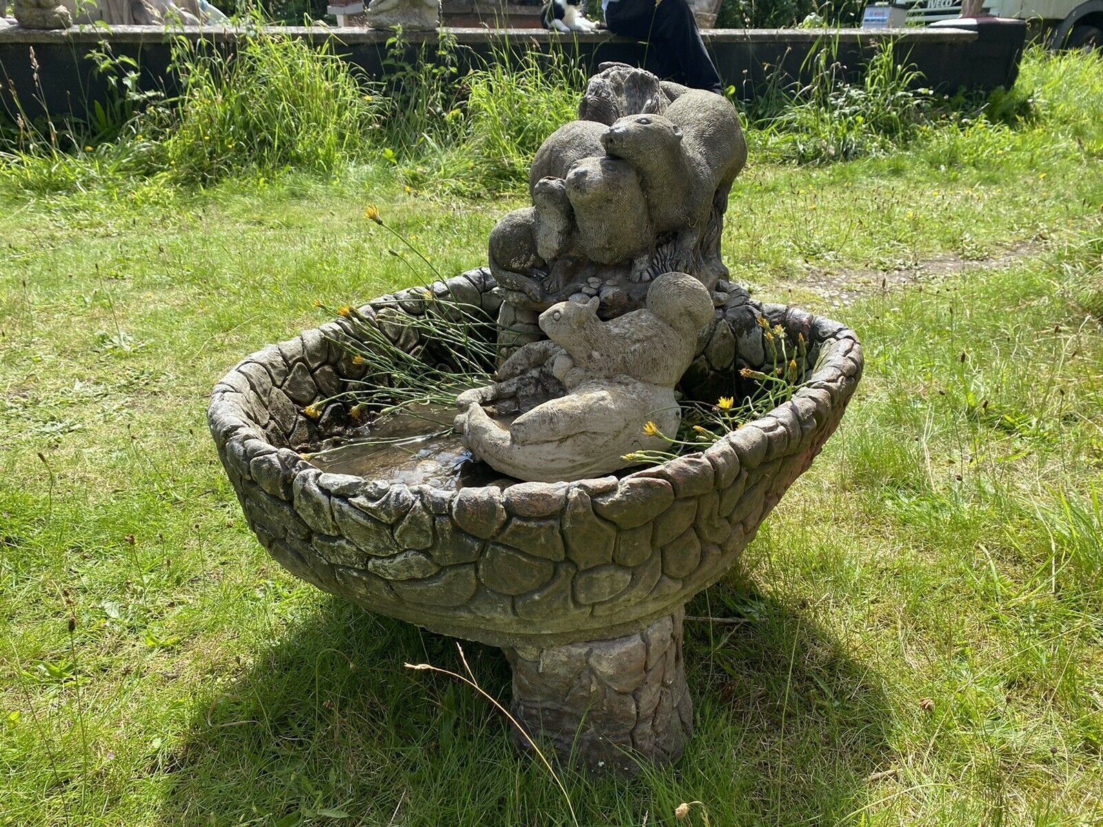 Vintage Stoneware Otter Family Cove Cascading Mouths Waterfall Fountain photo for sale